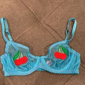 Agent Provocateur turquoise cherry embroidered underwire bra, 32b